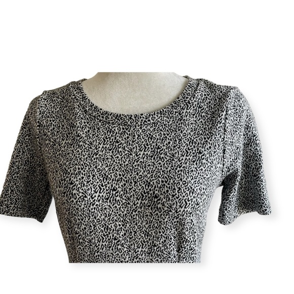 LOFT Midi Dress Snow Leopard Knit Jacquard Short Sleeves Front Side Slit - Picture 6 of 16